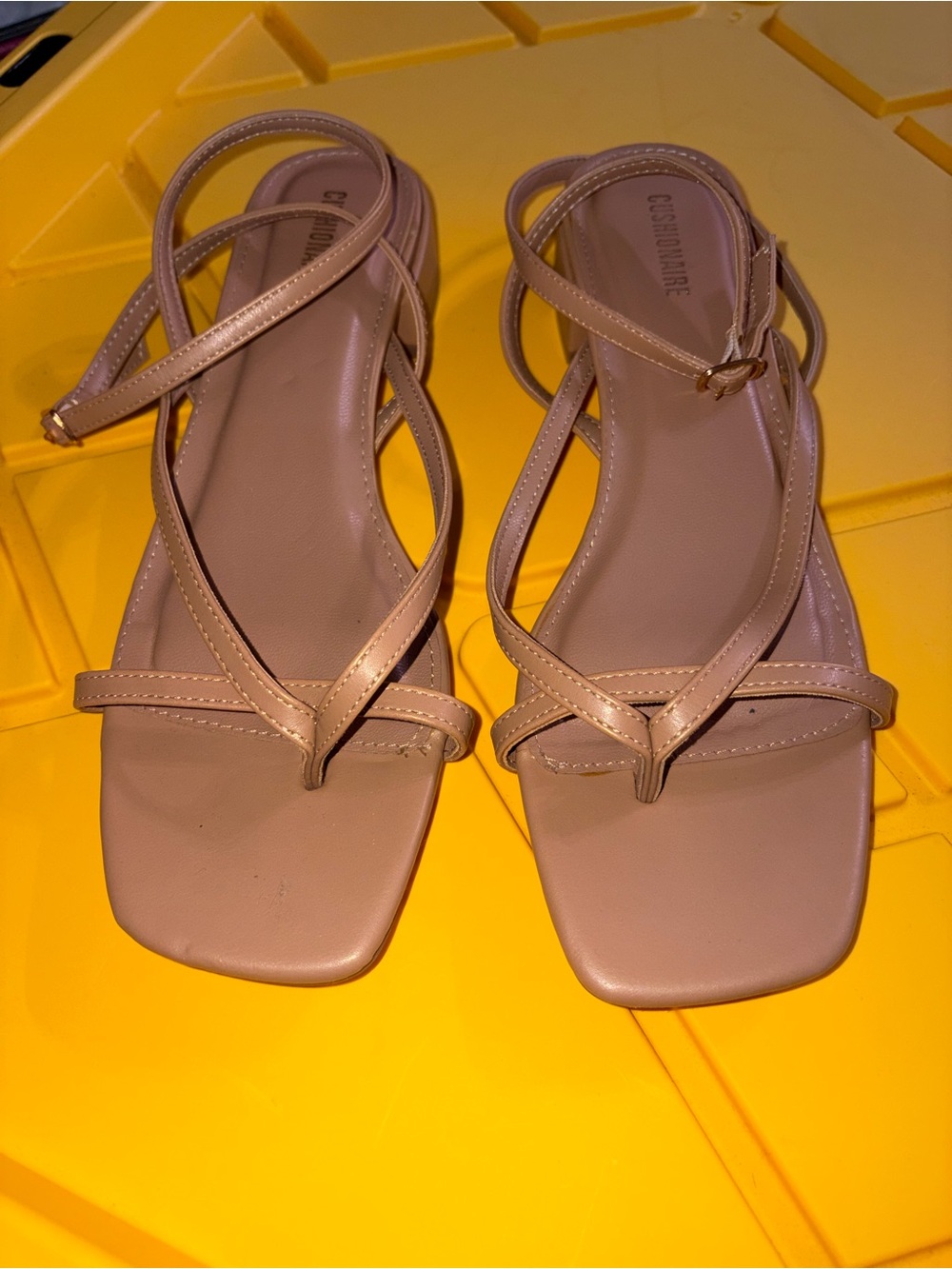 Strappy Square-Toe Sandals in Nude with Ankle Buckle